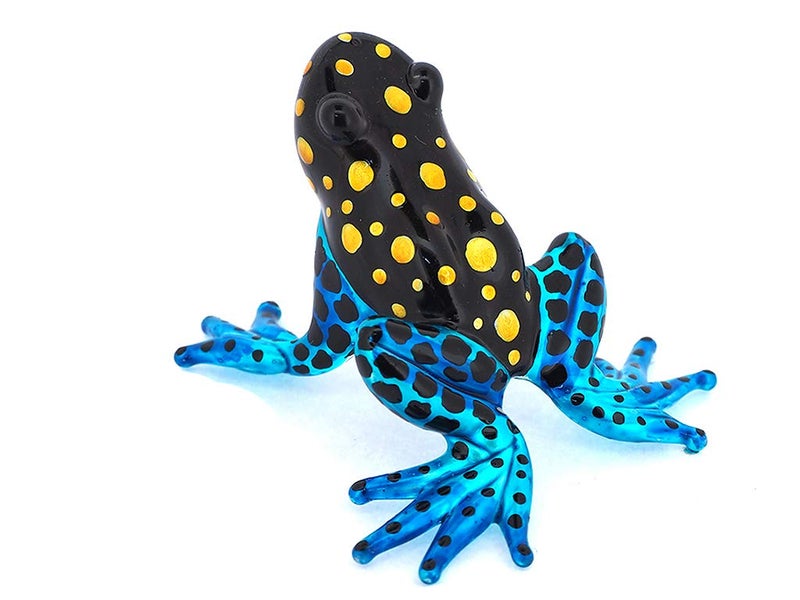 ZOOCRAFT Glass Frog Figurines Collectibles Poison Dart Hand Blown Painted Art Animals Miniature Garden Decor Statue Animal Blue - Image 1